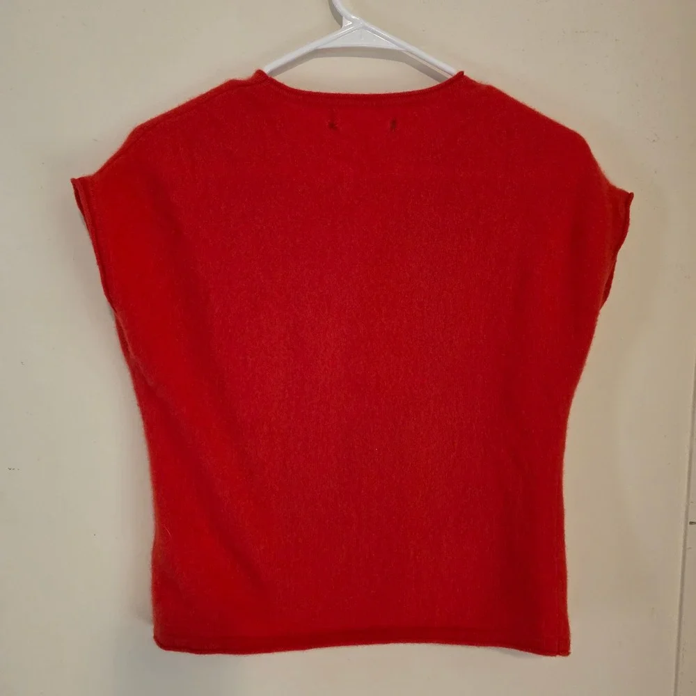 Womens 100% Cashmere Sweater Size Small Orange Short Sleeve Roll Neck Luxury